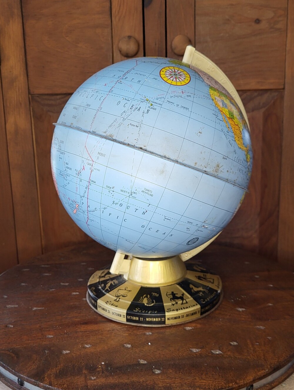 Vintage Blue World Globe with Zodiac Base - Picture 1 of 13
